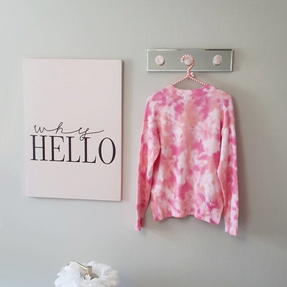 NWT Juicy Couture pink, orange, white tie dye knit V-neck cotton cardigan, S - Picture 7 of 7